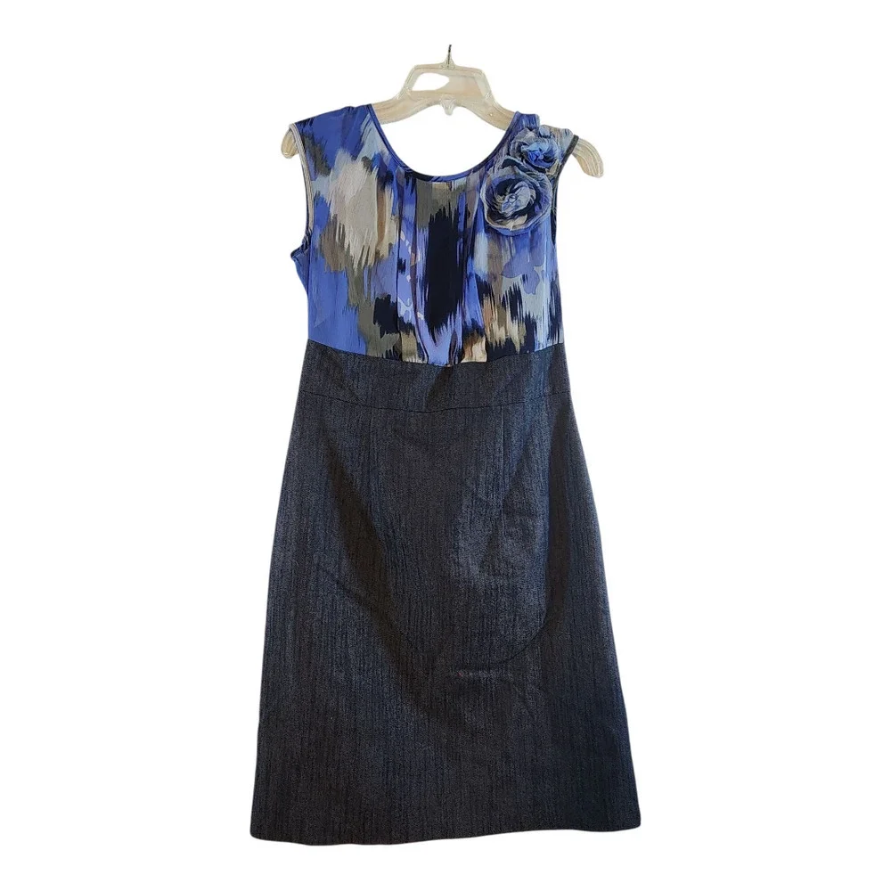 Dress Barn | Dresses | Dress Barn Sz 8 Knee Length Dress Chiffon Denim Floral Blue Sheath Office